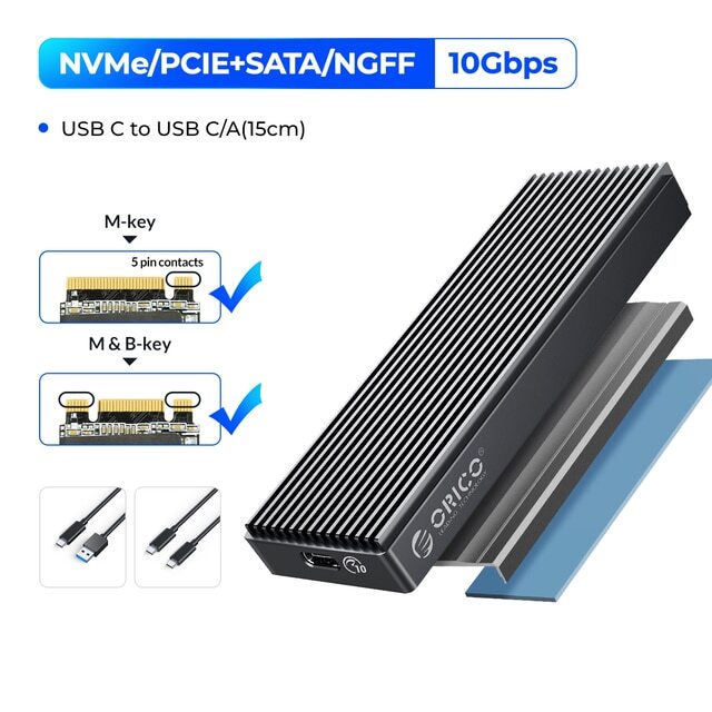 ORICO 20Gbps M.2 NVMe SSD Enclosure Adapter USB3.2 Gen2 Type-C to SSD NVMe M-Key