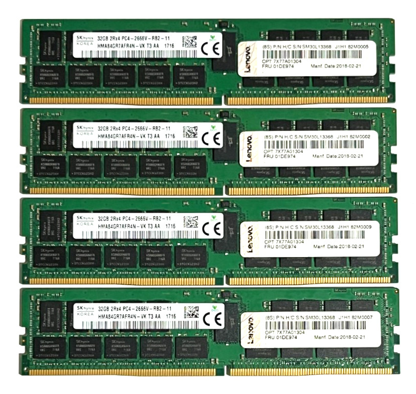 Lenovo Certified SK Hynix 128GB 4x 32GB DDR4 2Rx4 PC4-2666V  Reg ECC Server RAM