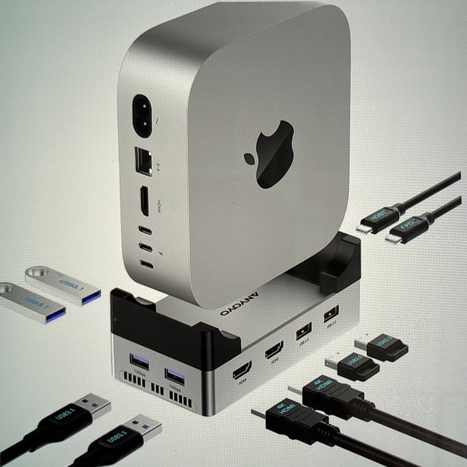 ANYOYO Mac Mini M4 Dock, 40Gbps, M.2 Nvme SSD Enclosure, Dual HDMI 4K@60Hz