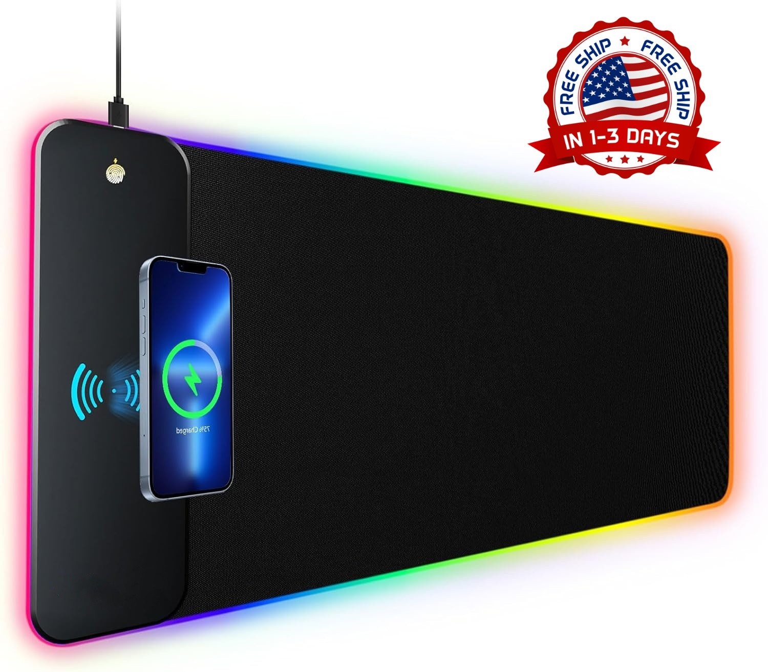 Alfombrilla de ratón para juegos RGB con carga inalámbrica de 15W,antideslizante