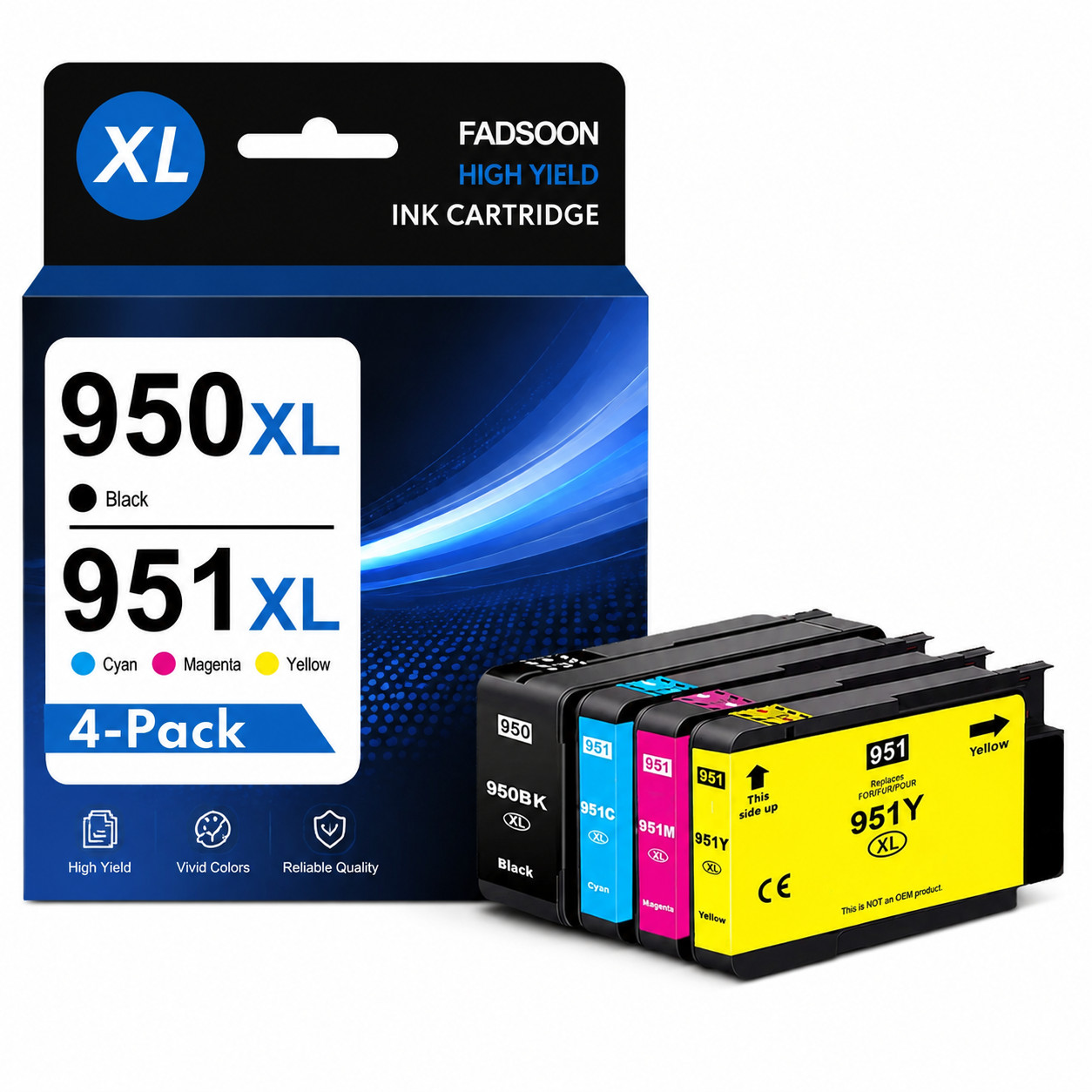 FADSOON®950XL-1BK+951XL-3PK Compatible for Officejet Pro 8600 8620 8630 8610 4pk