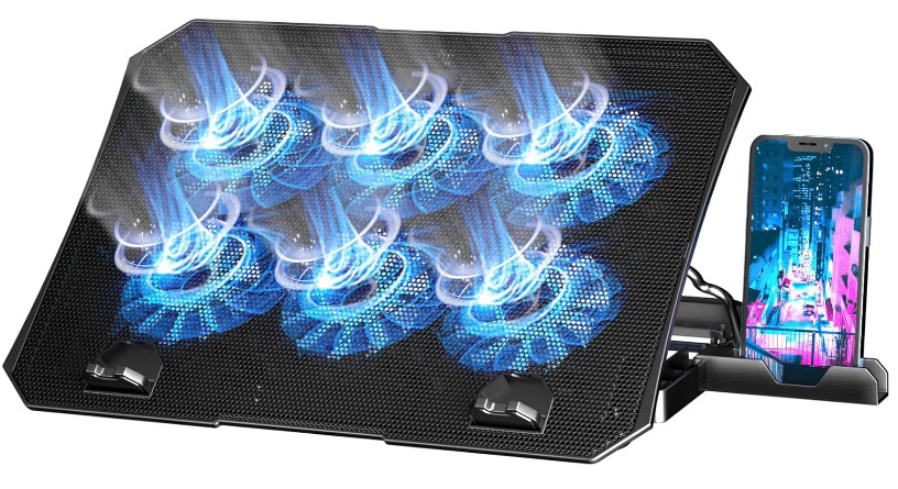 6 Fan USB Cooler Laptop Cooling Pad Stand Quiet LED Light Radiator PC Notebook