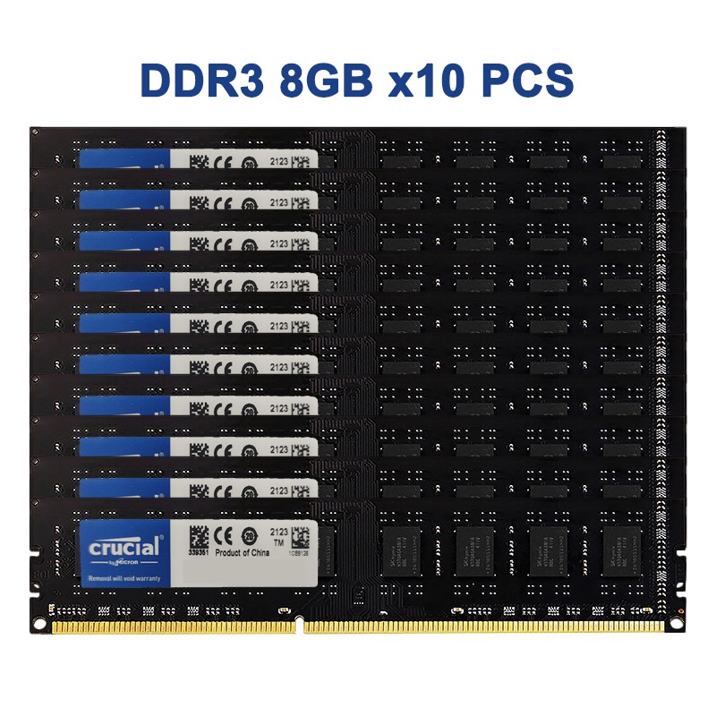 Crucial DDR3 80GB 1600MHZ 1.5V 240-P Dual Channel DIMM Desktop Memory RAM 10x8GB