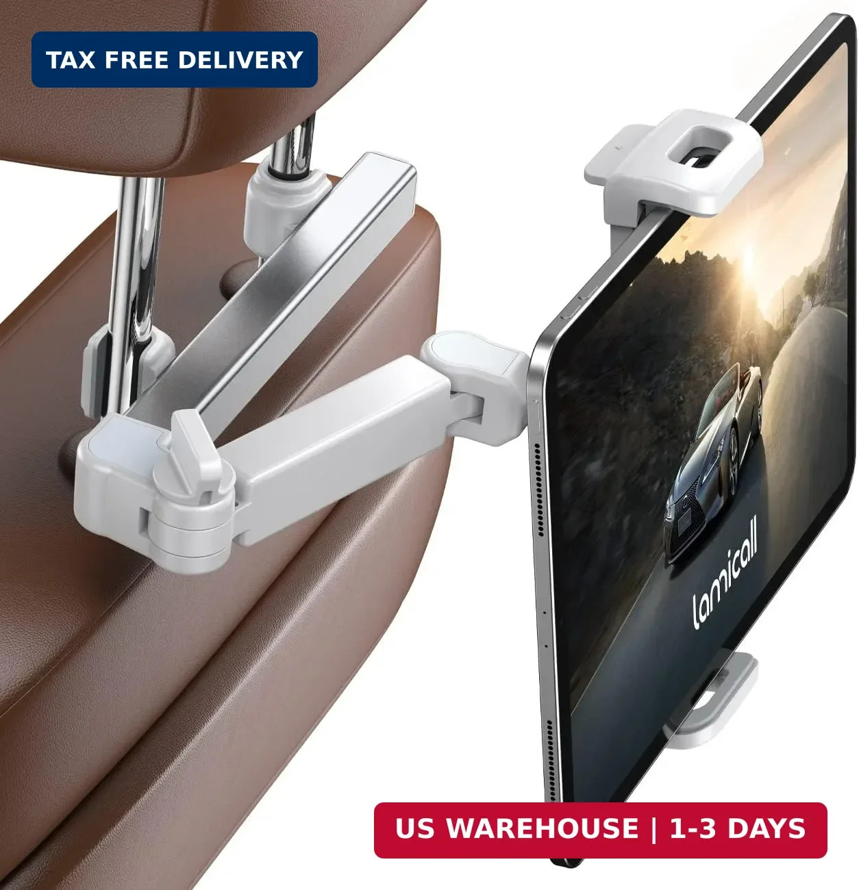 Lamicall Car Headrest Tablet Holder - [Extension Arm] Upgrade Adjustable Tablet 