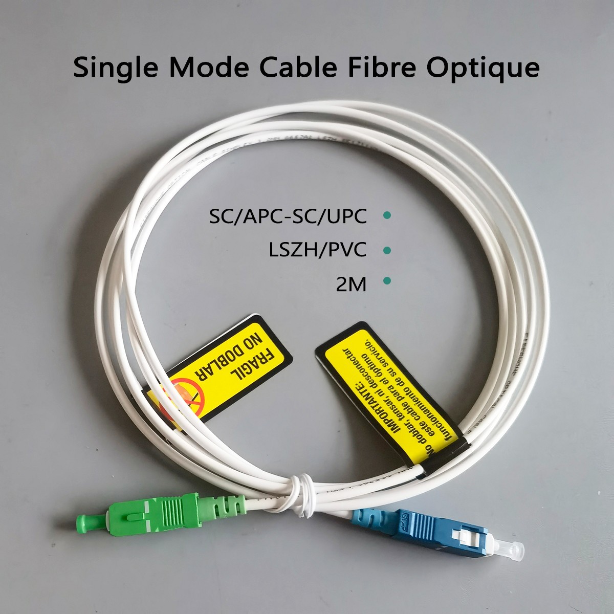 Fiber Optic Patch Cable SC/APC-SC/UPC Indoor FTTH LSZH G657A2 2M Simplex Mode