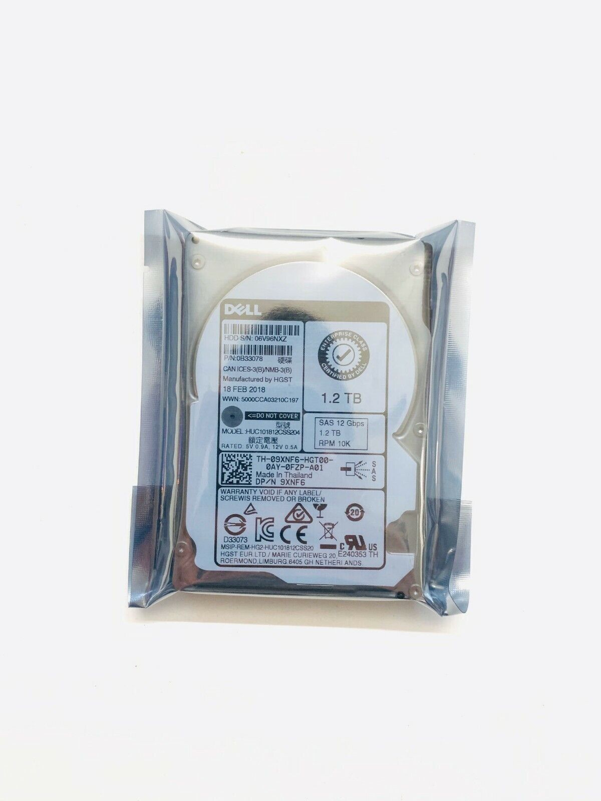 compatible DELL 9XNF6 1.2TB 12G 2.5" SAS R420 R520 R630 R710 R820 R910 T710 R730