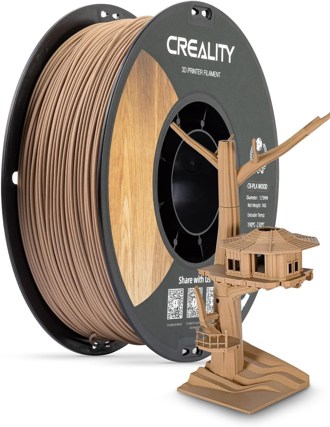 Wood Filament PLA, 3D Printer Filament 1.75 Mm, Smooth Silk Texture, Toughness,