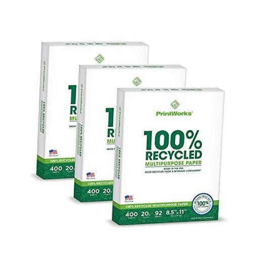 100% Recycled Printer Paper 8.5" x 11" White - 20 lb 3 Reams: 1,200 Sheets