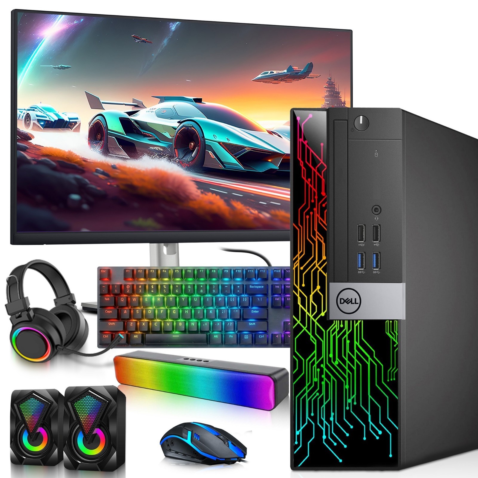 Dell RGB Gaming PC i5 8th 32GB 1TB SSD 500GB HDD 24"LED NVIDIA GT Wi-Fi RGB-K&M