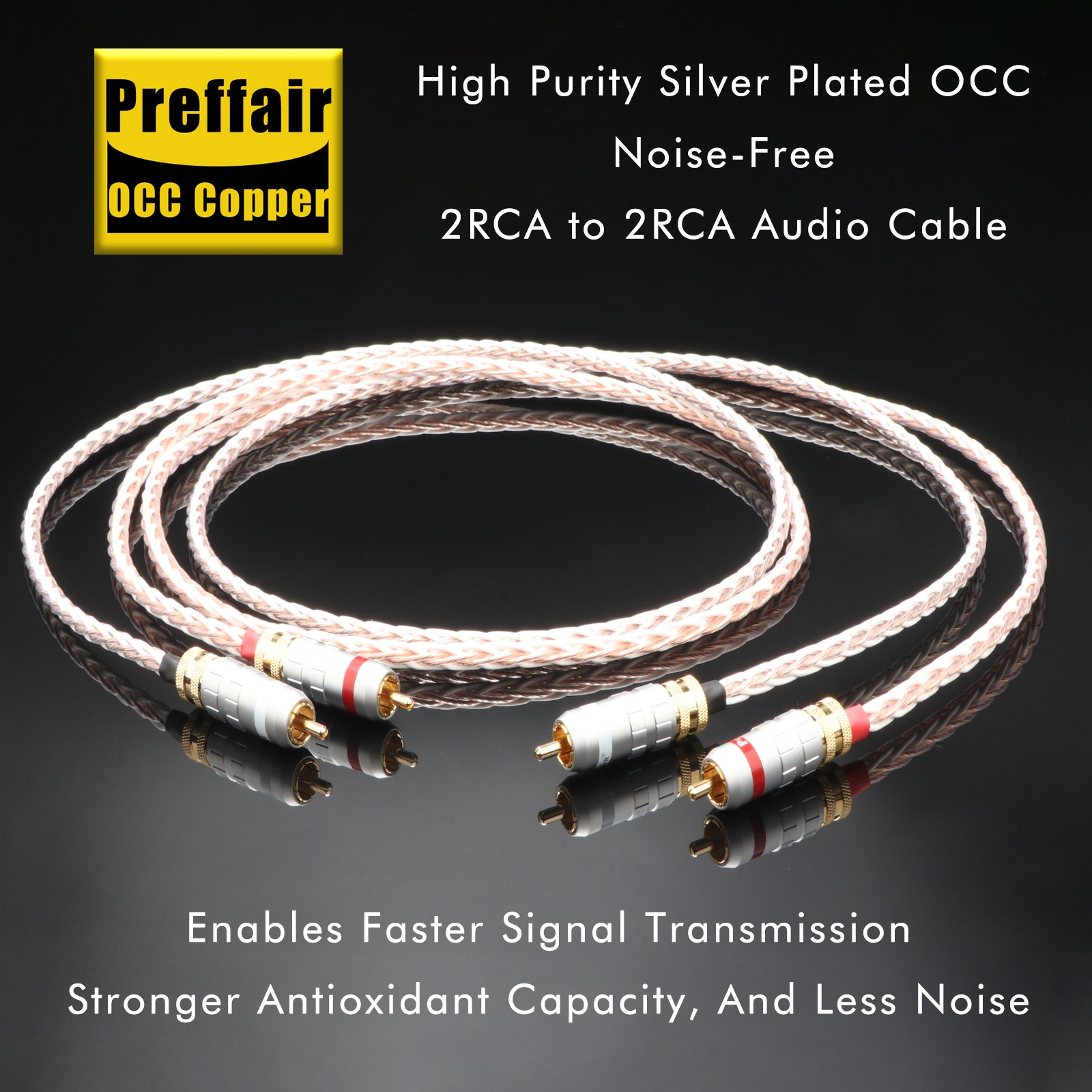 Pair 4TC 7N OCC Pure Copper RCA Cable Gold Plated Plug Interconnect Audio Line