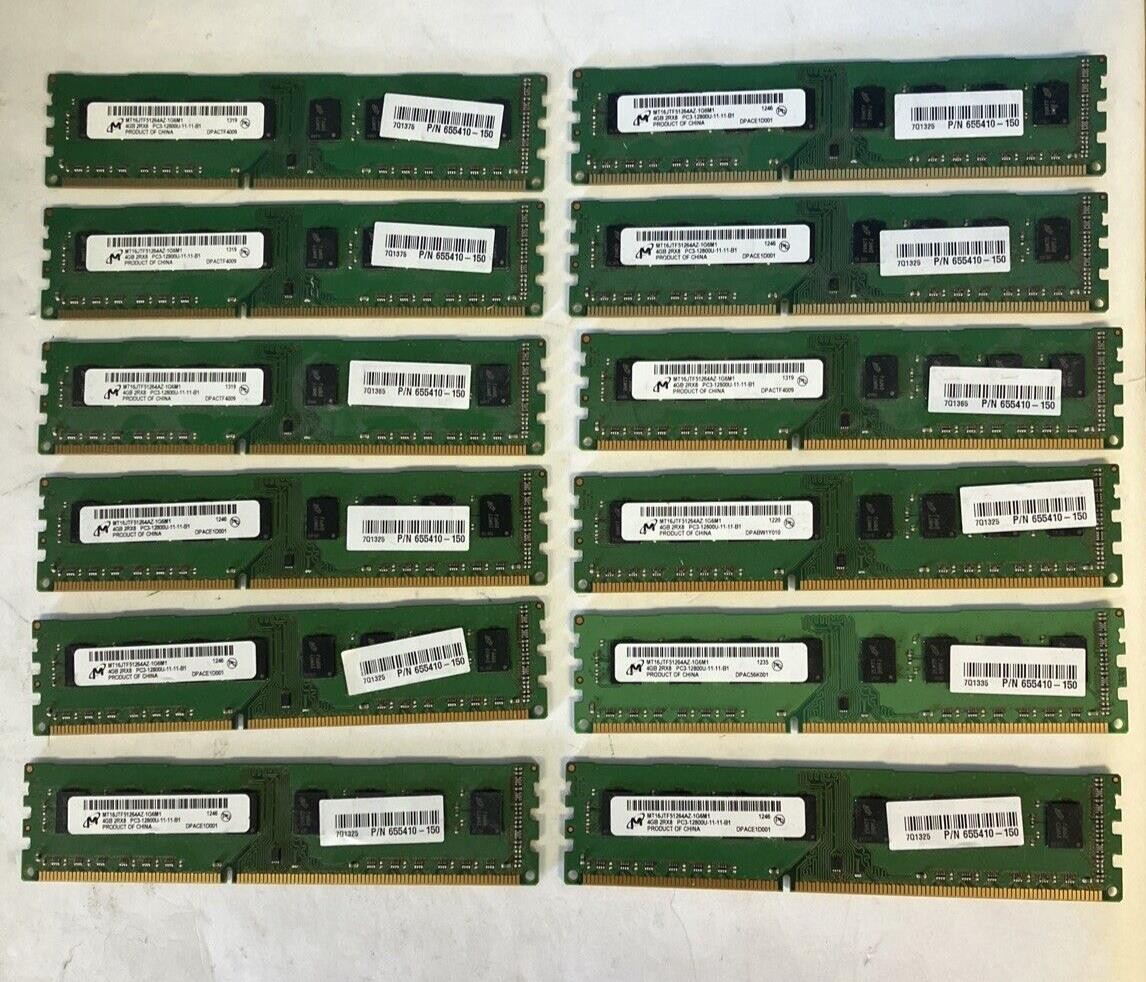 (12x 4GB) Micron 2Rx8 DDR3-1600 PC3-12800U RAM MT16JTF51264AZ-1G6M1 P/N 655410 ~