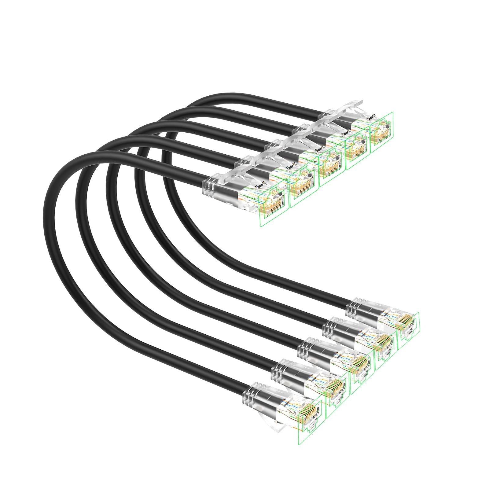 Cat 6 Patch Cables 1 feet 5Pack, Slim Cat6a Ethernet Patch Cable 10Gbps 550Mh...