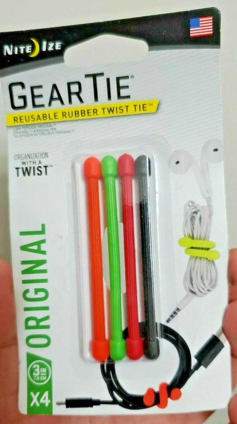 Nite Ize Gear Tie 4 pk Strong Rubber Twist Cord Tie 3" Organize GT3-4PK-A1 NEW