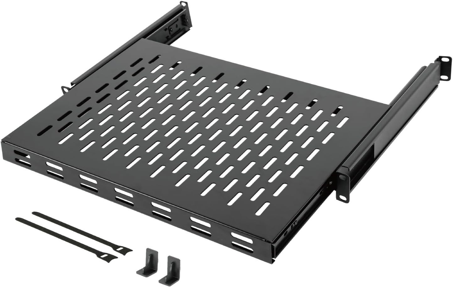 Tecmojo 1U Sliding Rack Shelf Vented 4‑Post Adjustable 13.8‑19.7in for 19” Rack
