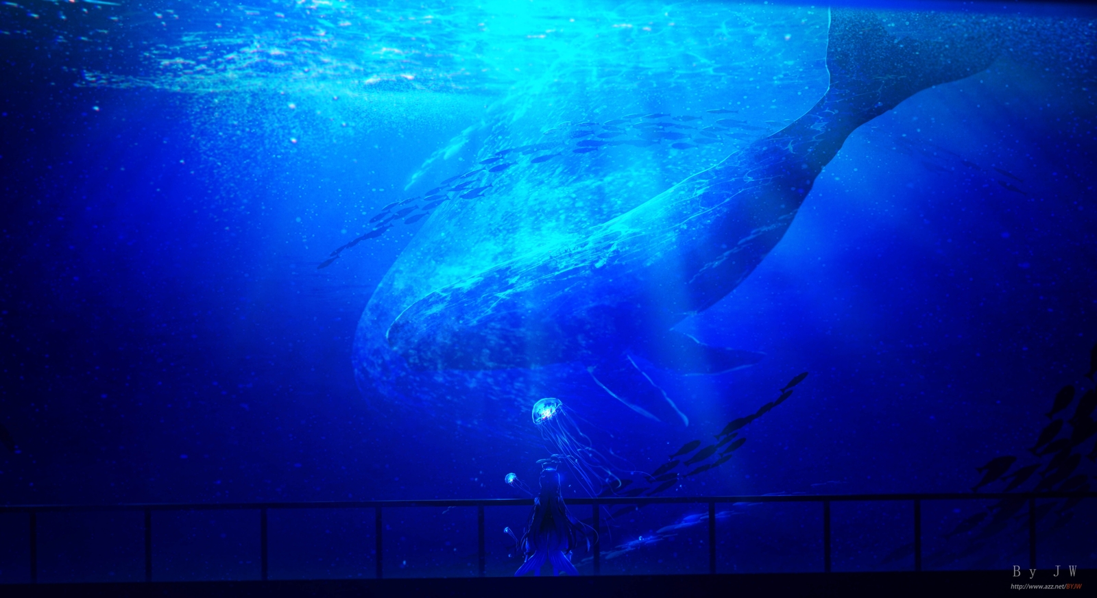 Landscape  pixiv whale ocean view water art Custom Gaming Mat Desk