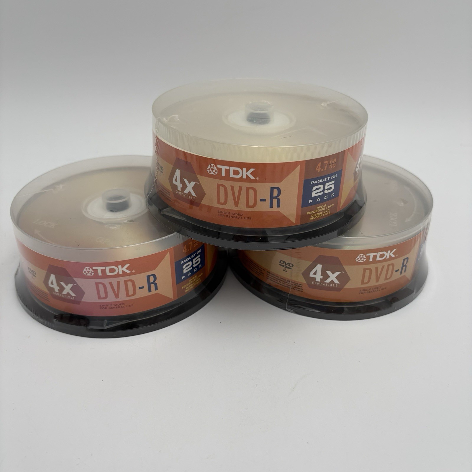 New 3 Pks 75 Total TDK 4.7GB DVD-R 25-Pk Spindle 4X Compatible 120 Minute Video