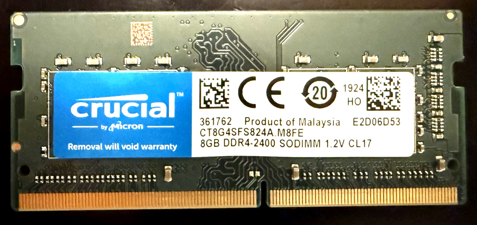 Crucial SODIMM 8GB (1x8GB) RAM DDR4 2400MHz MEMORY CT8G4SFS824A.M8FE