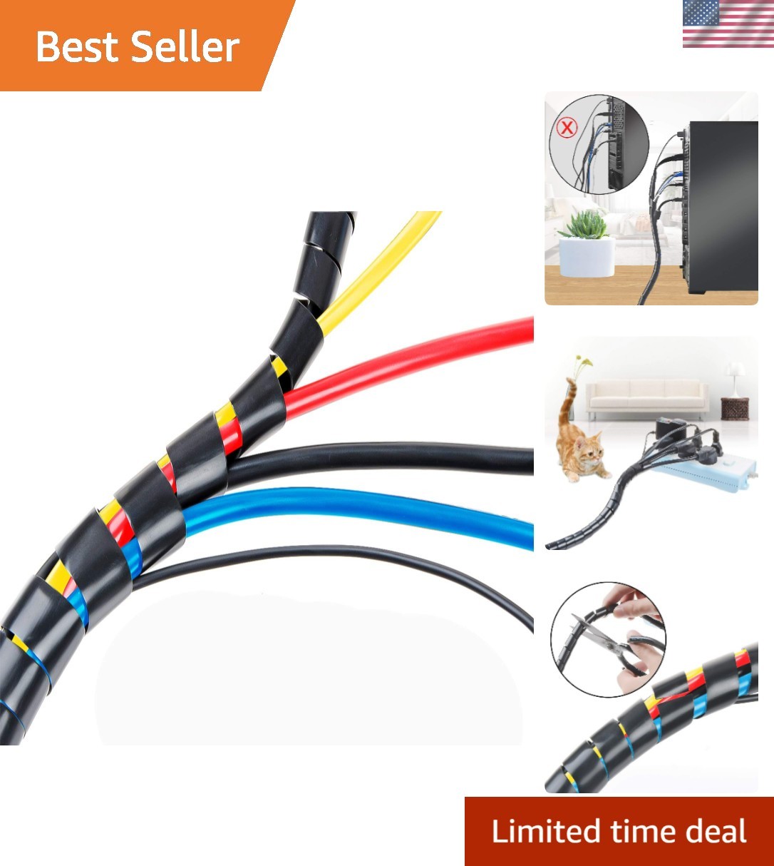 Flame-Retardant 20Ft Spiral Cable Sleeve - Secure Your Electronics with Ease