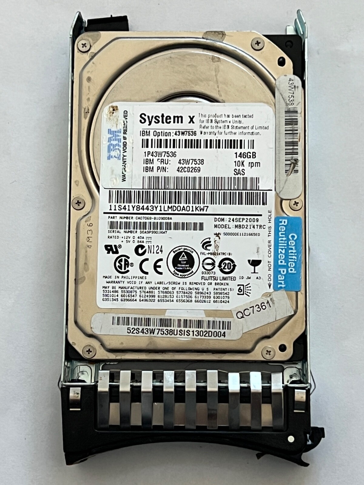 IBM 146GB 10K 2.5" SAS Hard Drive 43W7536 42C0269 43W7538