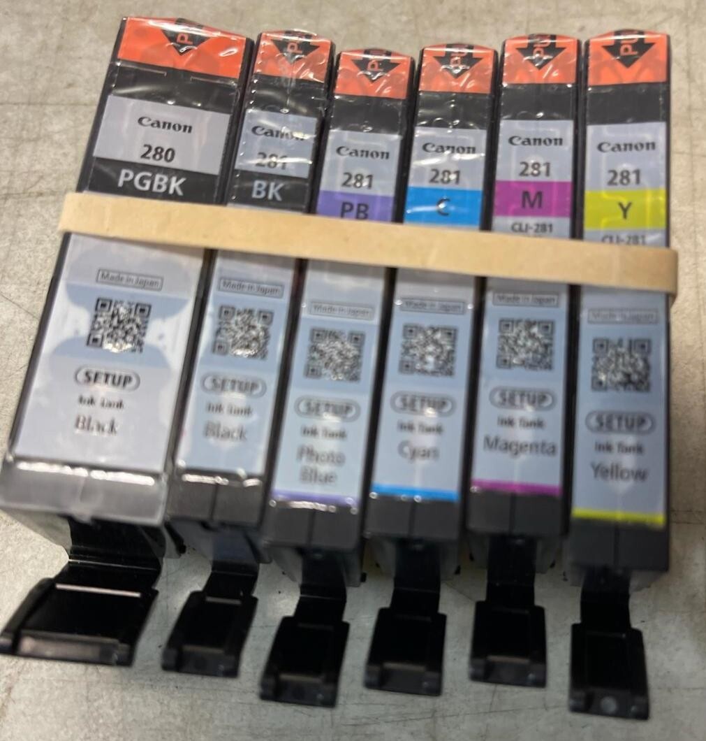 Set of 6 Genuine Sealed Sleeve Canon 280 Black & & 281 SETUP Inkjet Cartridges