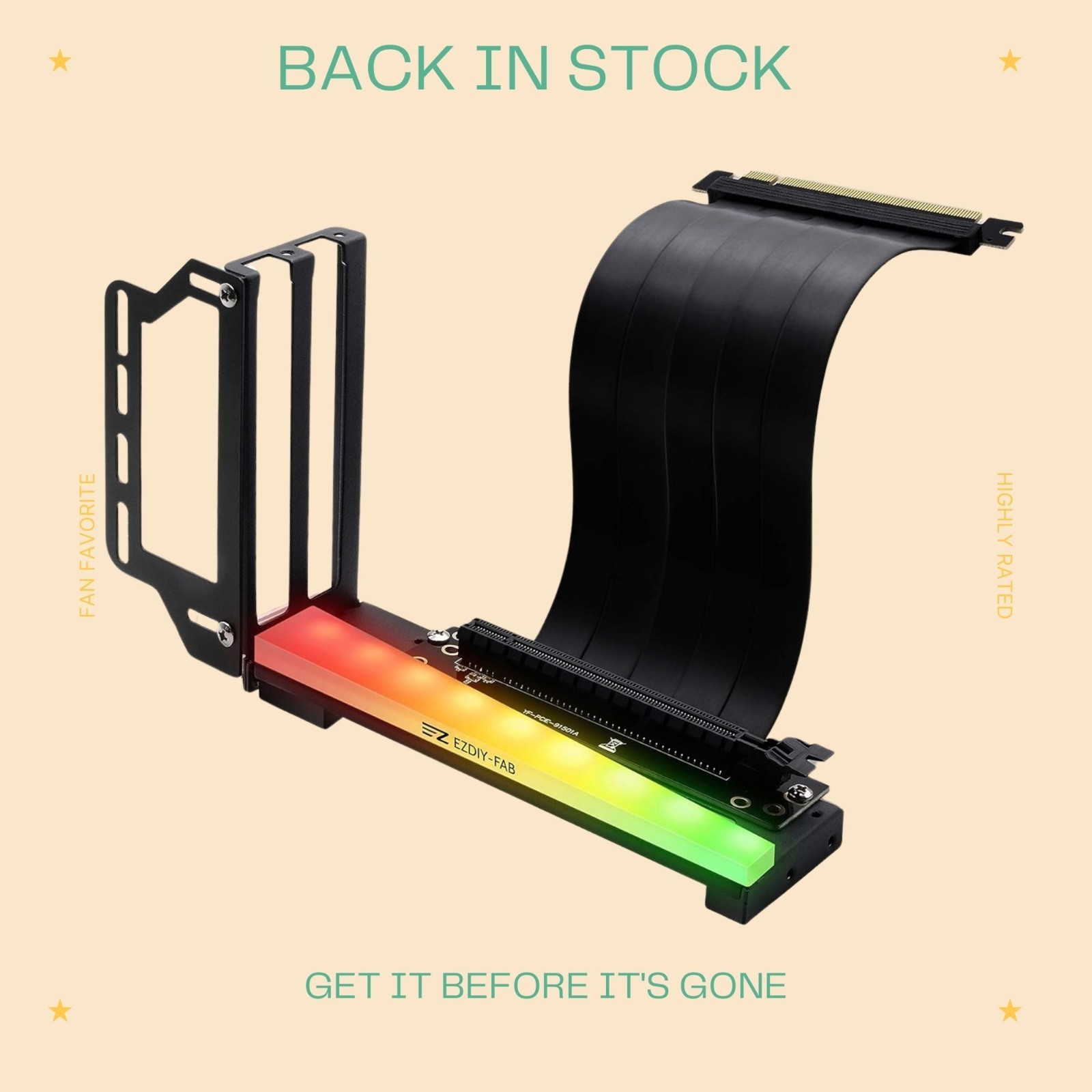 Vertical GPU Holder Bracket ARGB 5V 3Pin PCIe 3.0 Riser Cable Black