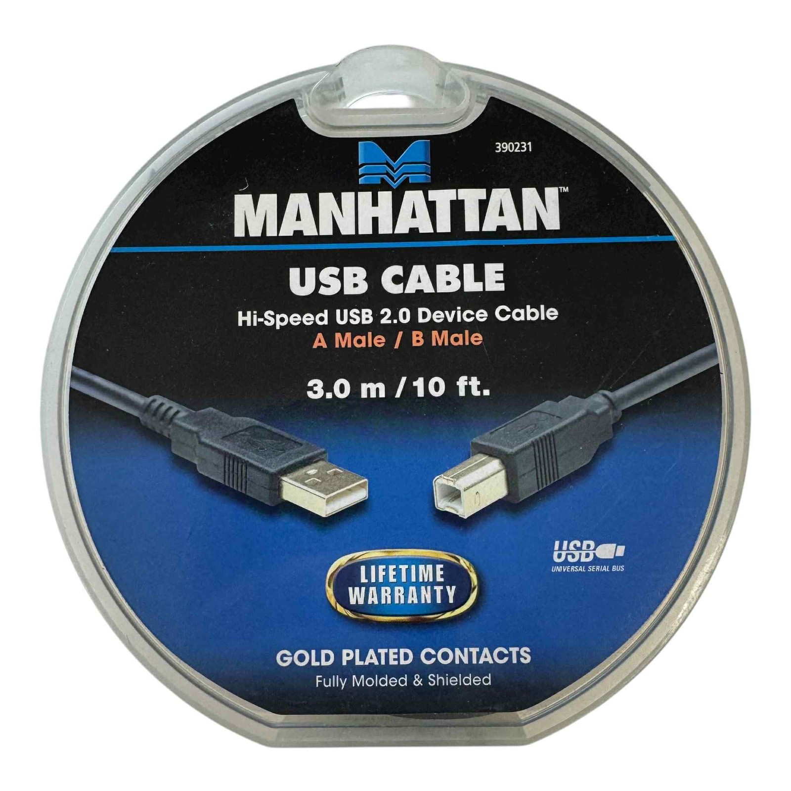390231 Manhattan Computer Device Cable Hi Speed USB 2.0 A Male / B Male 3m/10ft