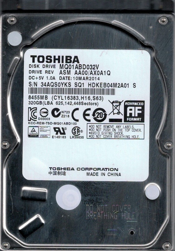MQ01ABD032V ASM AA00/AX0A1Q China Toshiba 320GB