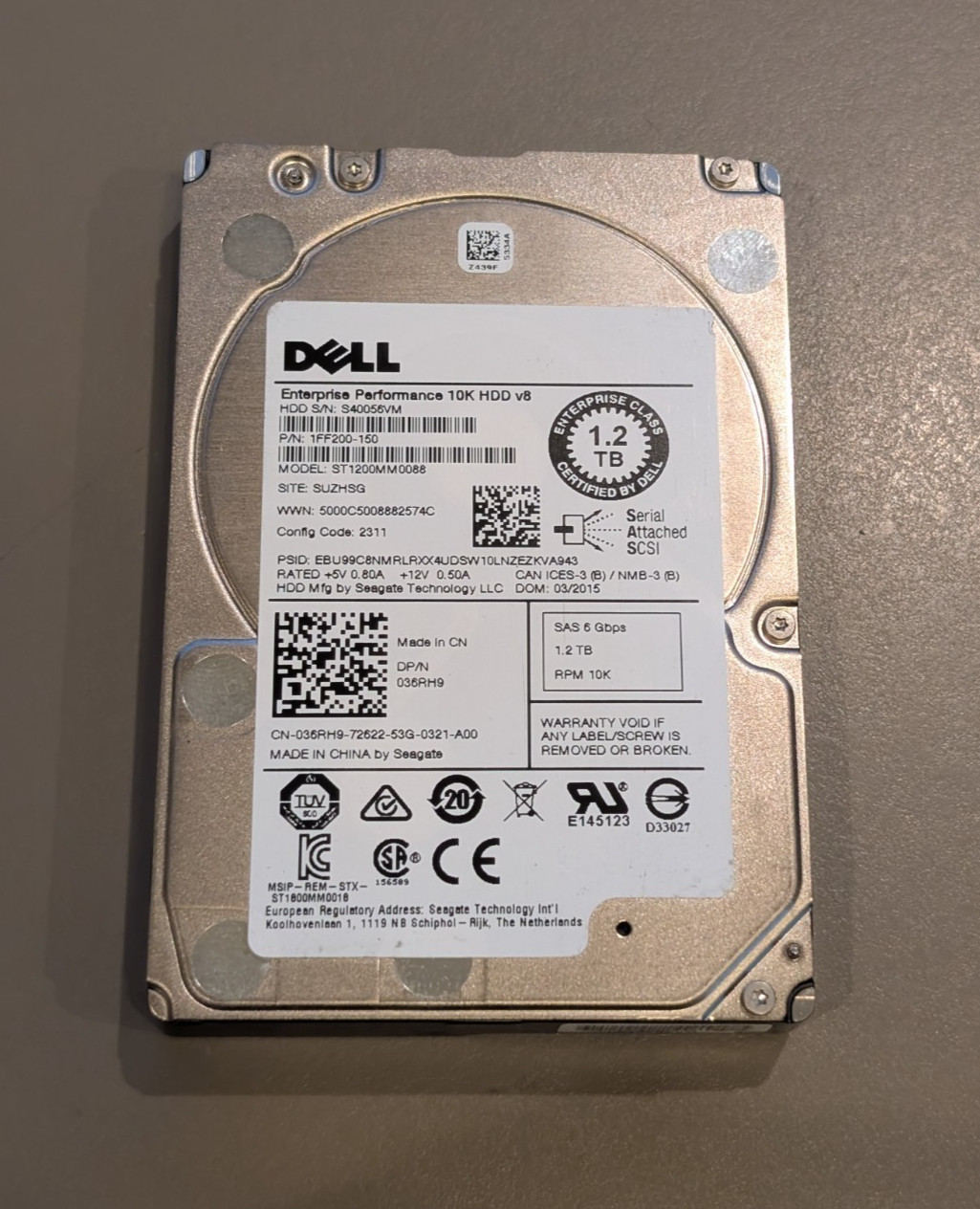 Dell 1.2TB 10K SAS 12Gbps 2.5" HDD ST1200MM0088 0WXPCX Enterprise Server Drive