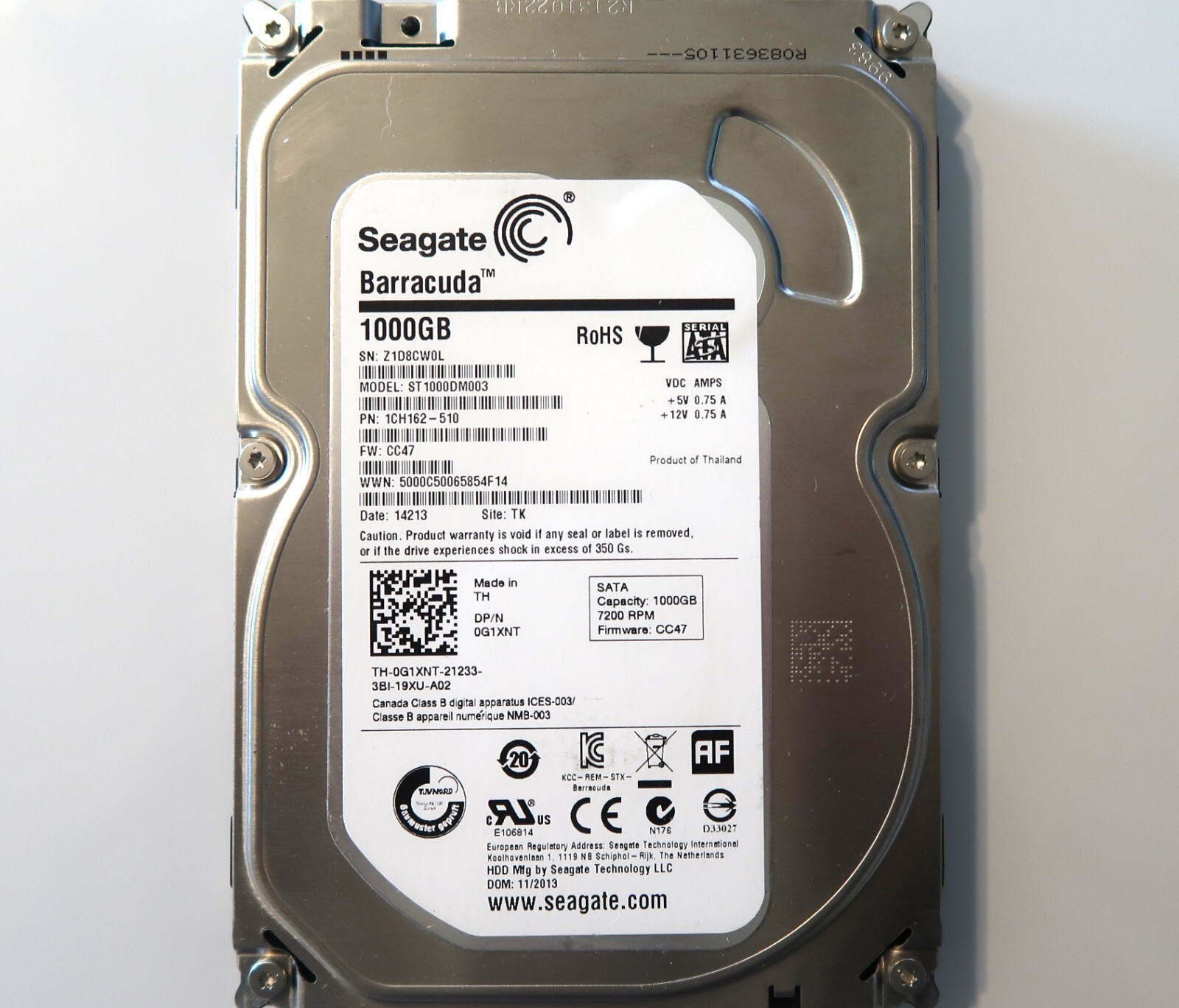Seagate ST1000DM003 1CH162-510 CC47 (Z1D8) TK Thailand 1000gb 3.5" Sata 11/2013