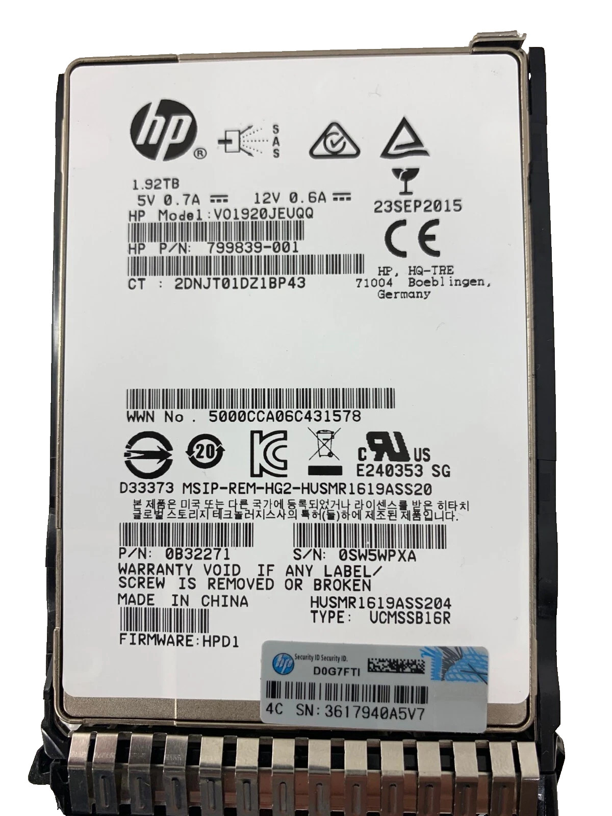 HPE 1.92TB SAS SSD 12Gbps 2.5in Hot‑Swap MLC Drive 0B32271 / 799839‑001 VO1920JE