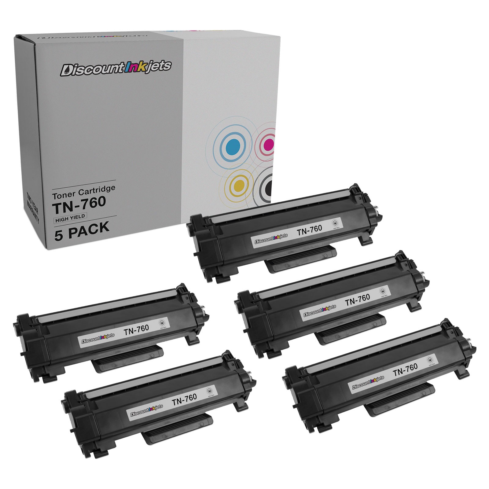 DI Toner Cartridges for Brother TN760 (Black, 5pk) HL-L2370 MFC-L2730