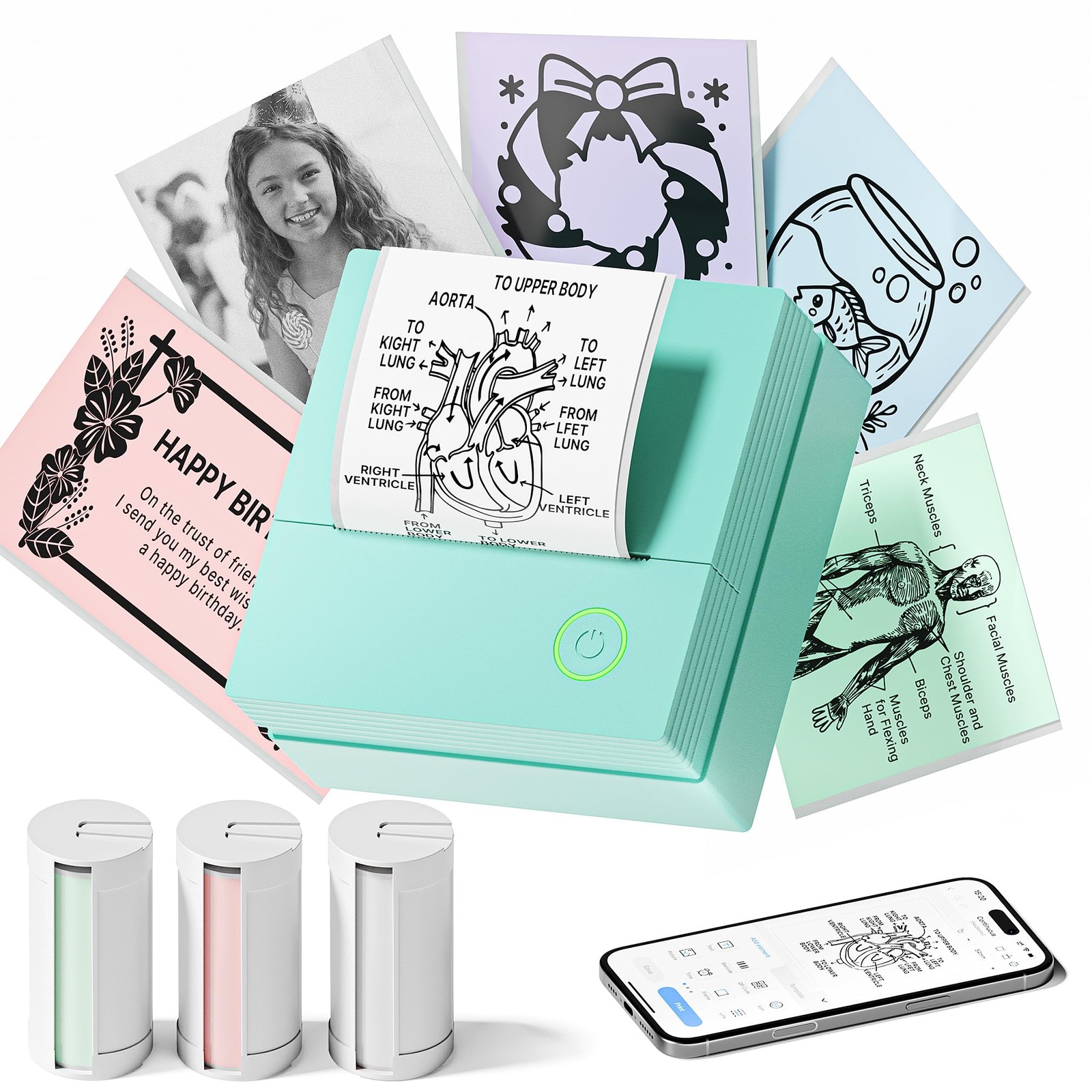 TYPONOS Sticker Printer, PM290 Mini Bluetooth PM290, Green