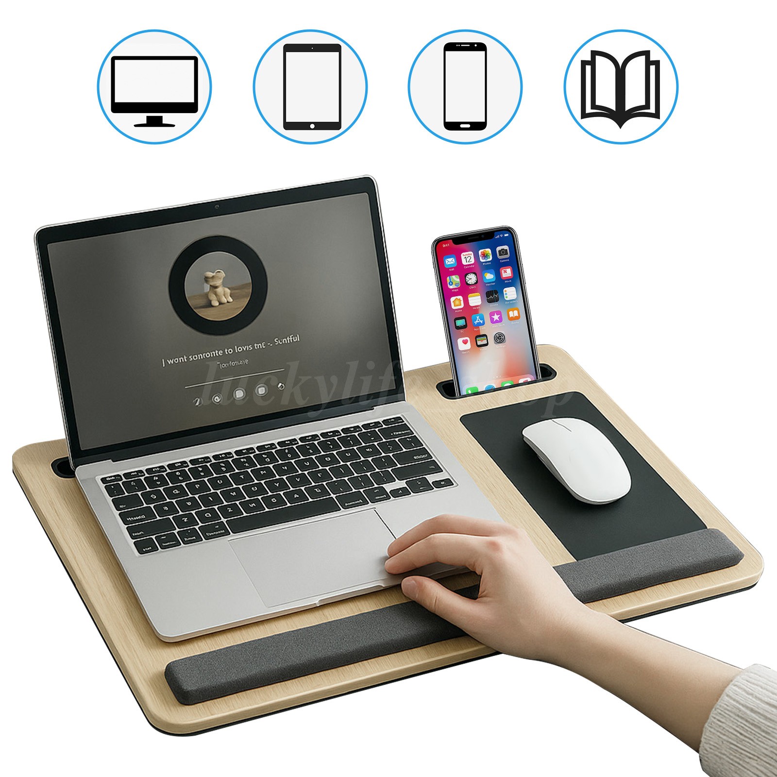 Lap Desks for Adults Mouse Pad & Phone Holder Home Office White Laptop