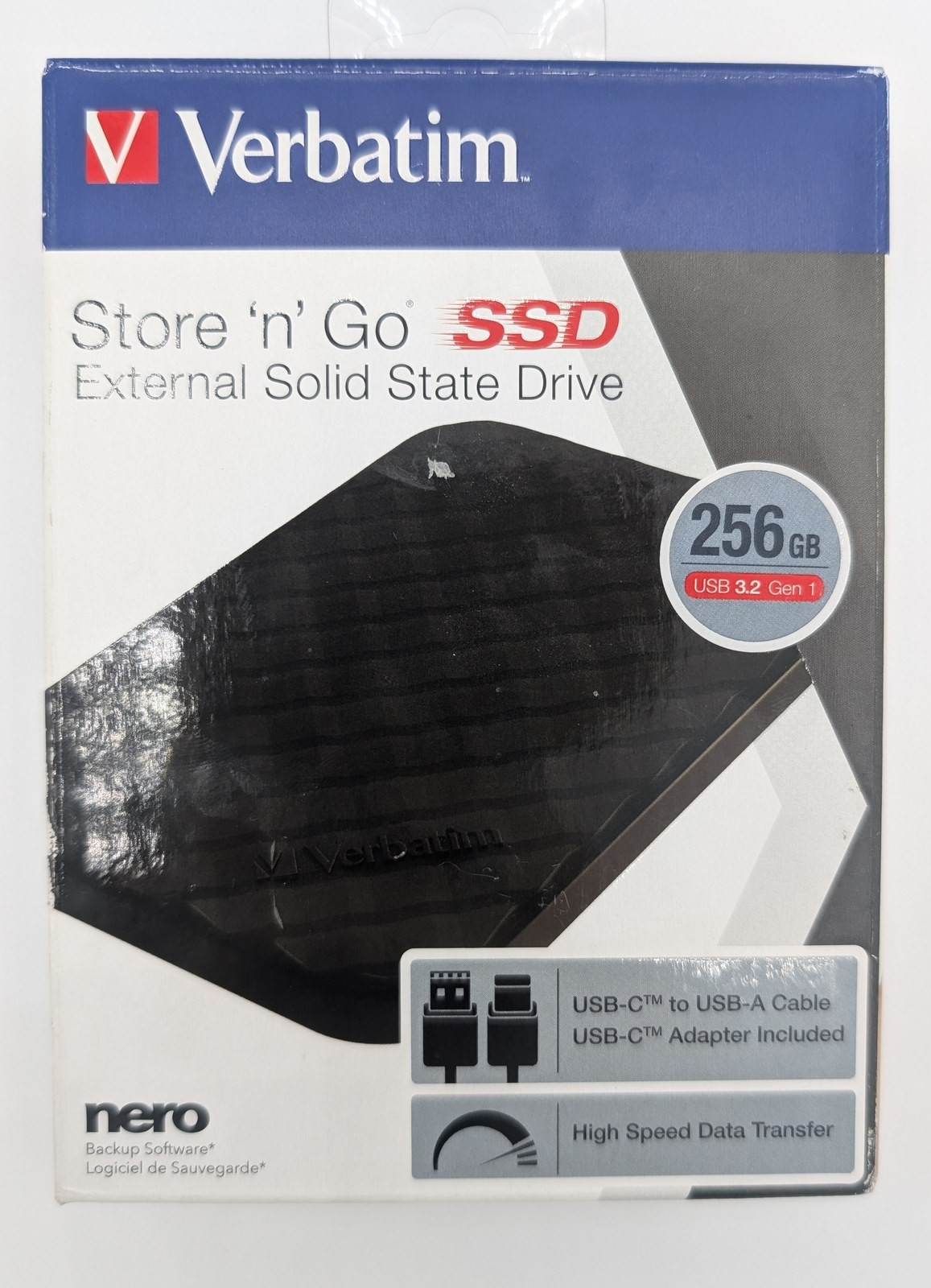 Verbatim Store n Go 256GB Portable External SSD USB 3.2 Gen 1 with USB-C Adapter