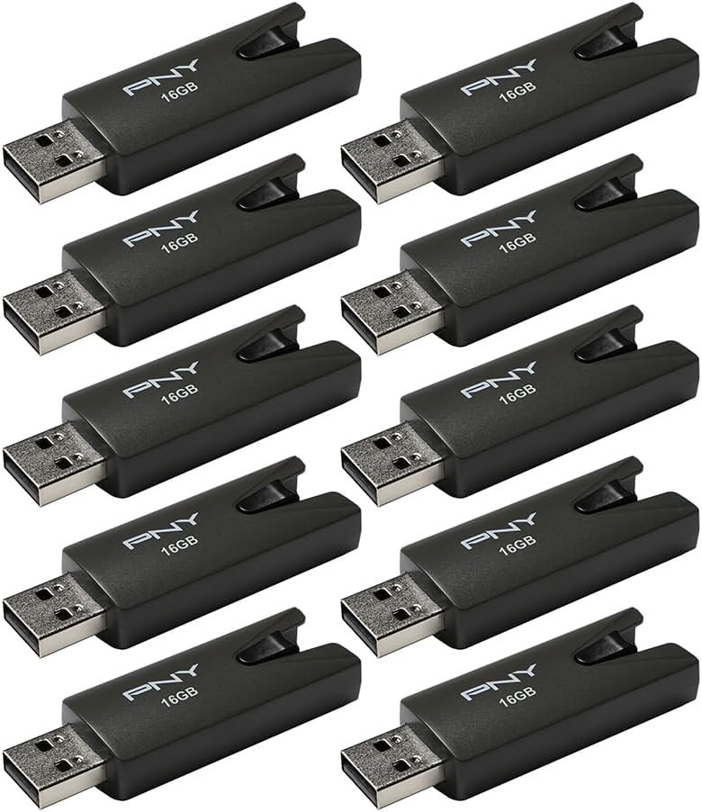 PNY 16GB Attaché 3 USB 2.0 Flash Drive, Black ( 10 Pack )