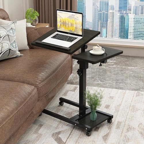 Laptop Desk Cart Adjustable Height Rolling Overbed Table with Mouse Pad