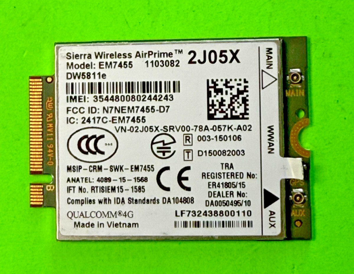 2J05X Dell Sierra Wireless DW5811E EM7455 Qualcomm WWAN NGFF Card REV A02 02J05X