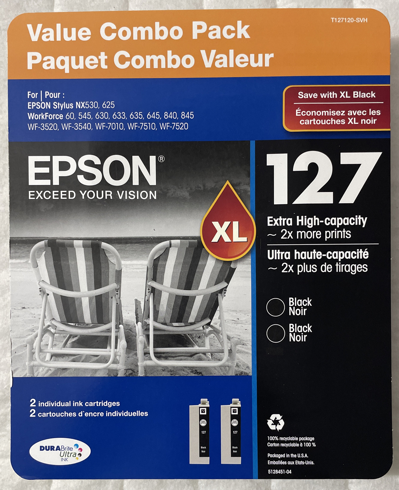 Epson 127 Black Twin Pack T127120-SVH (T127120-D2) Genuine Sealed Retail Pack