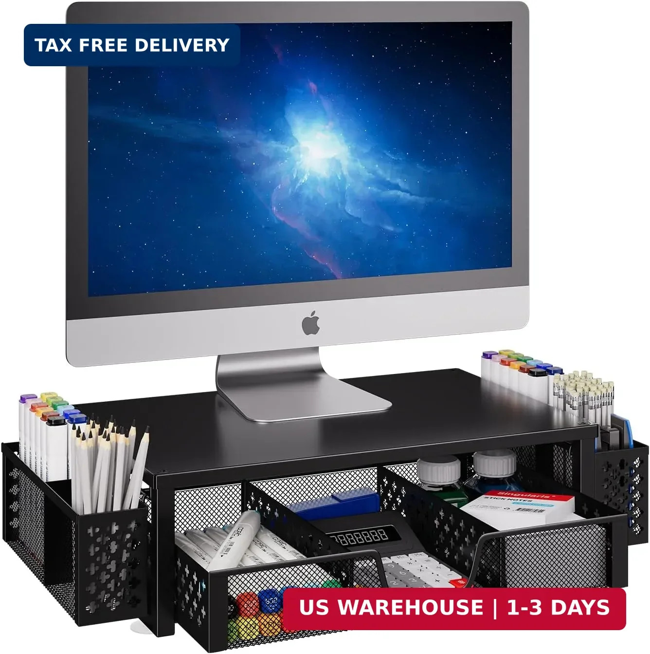Simple Trending Monitor Stand Riser, Desk Organizer and Accessories, Black