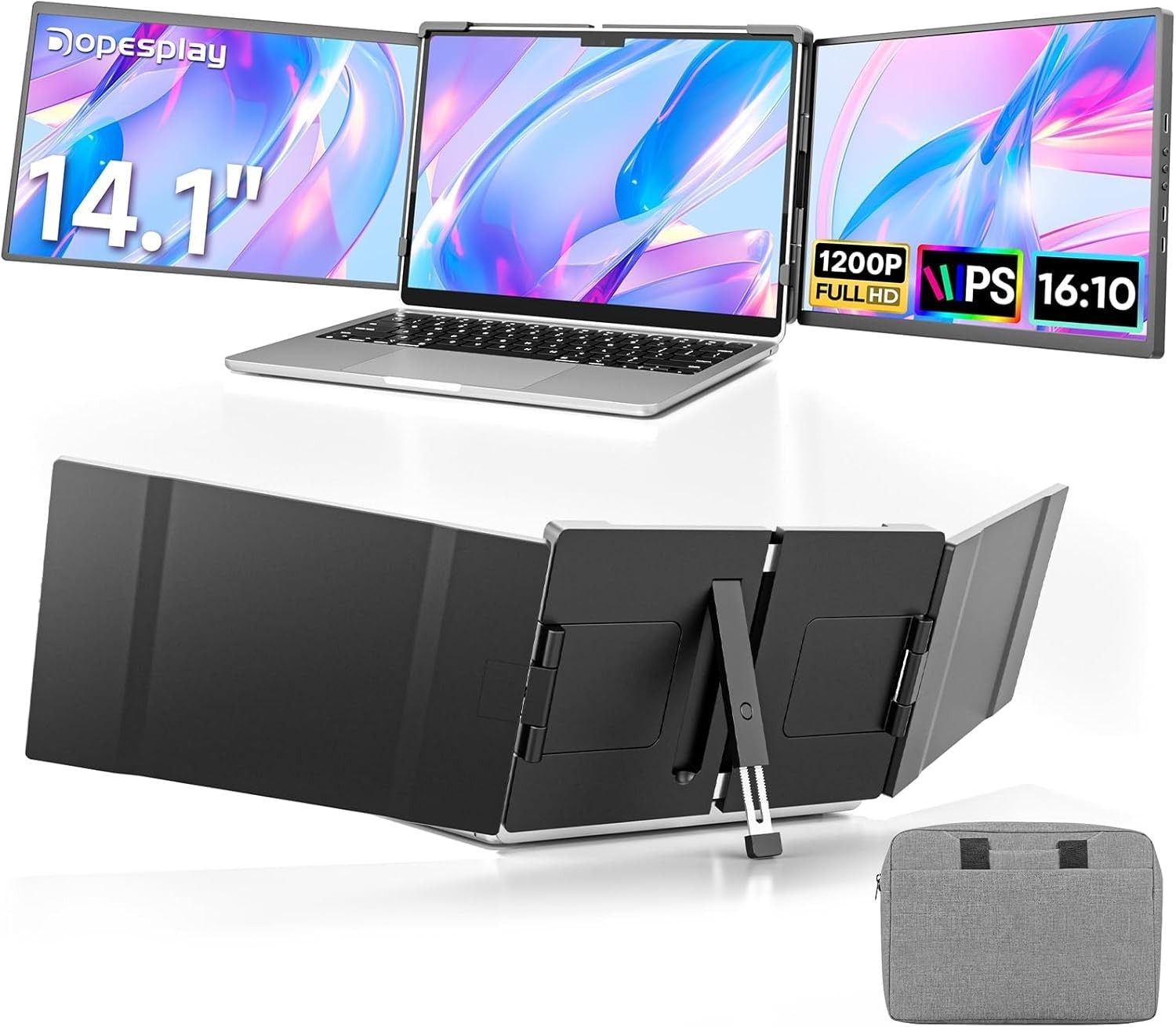 14.1" Triple Portable Monitor with Case FHD 1920x1200 IPS Laptop Screen Exten...