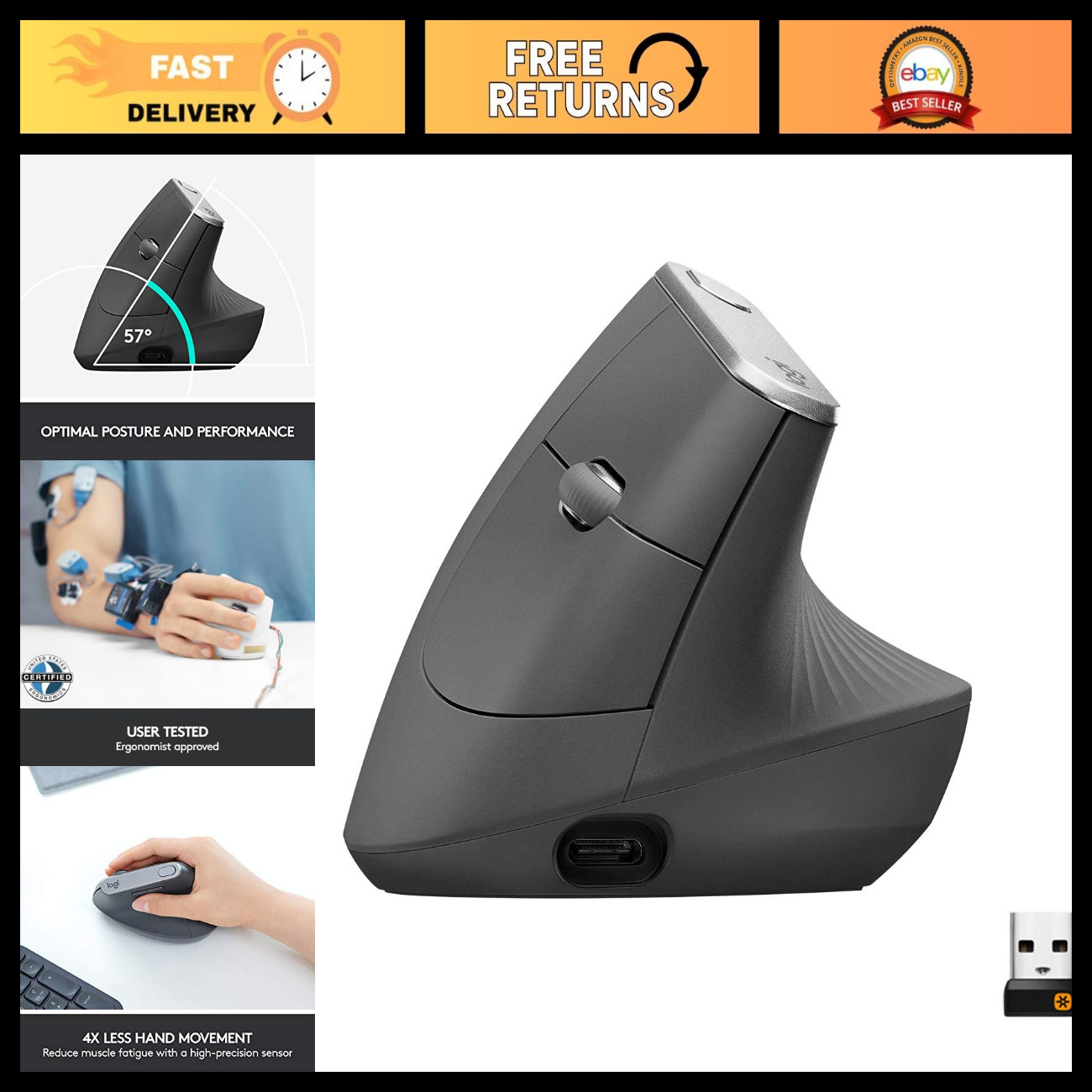 Ergonomic Wireless Vertical Mouse - Comfortable Grip, Precision Tracking, Graphi