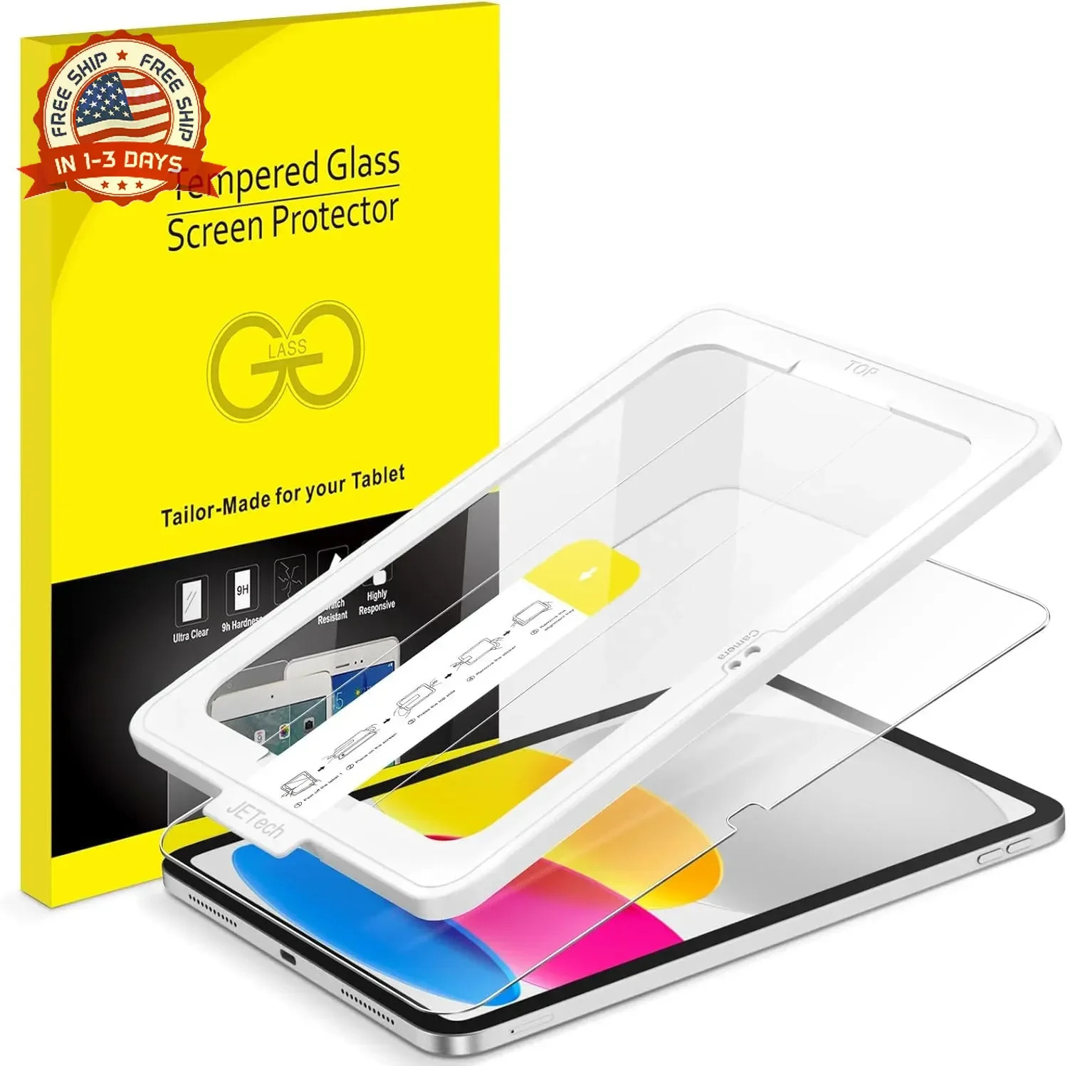 JETech One Touch Install Screen Protector for iPad (A16) 11th/10th Generation (2