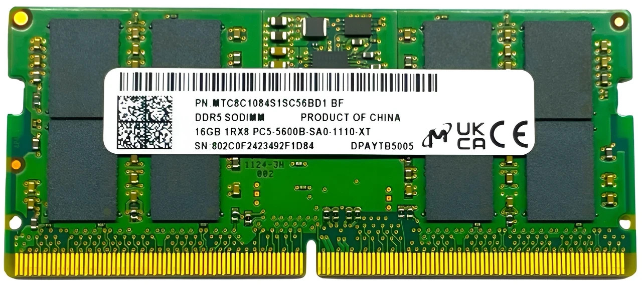 Micron 16GB (1x16GB) DDR5-5600 SODIMM Laptop RAM MTC8C1084S1SC56BD1