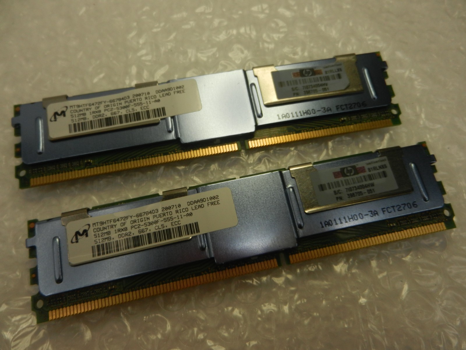 Genuine HP 1GB (2 x 512MB) PC2-5300F 400MHz FB Server Memory (398705-051)