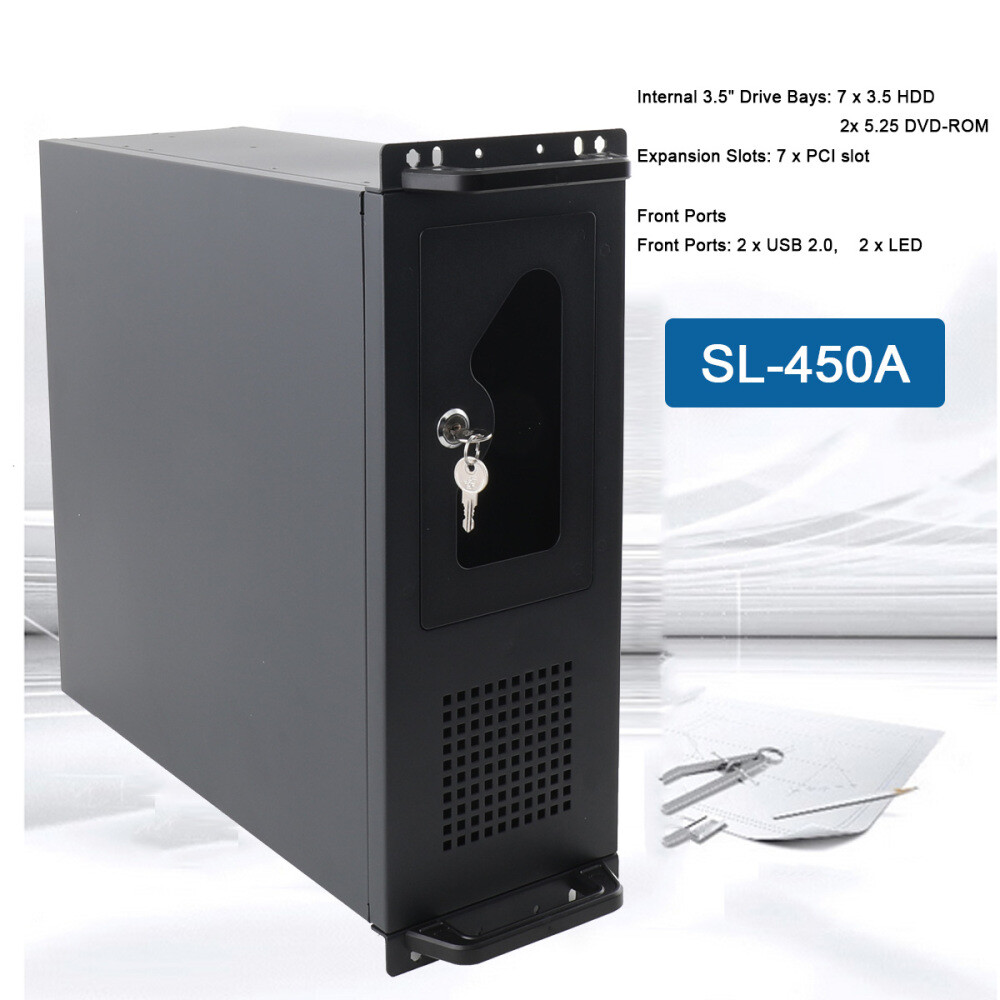4U Server Chassis Rackmount Case Black 7x 3.5 HDD Slot Server Cabinet Case + Fan