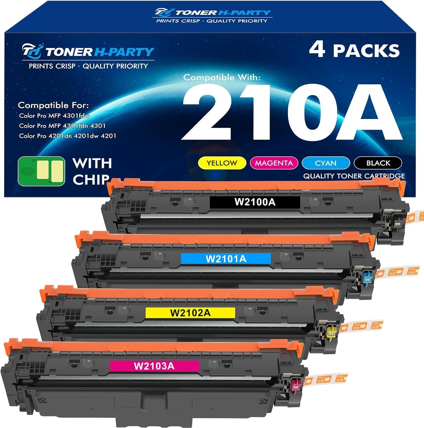 4 Pack W2100A 210A Toner for HP W2100X 210X 4201dn 4201dw MFP 4301fdn 4301fdw