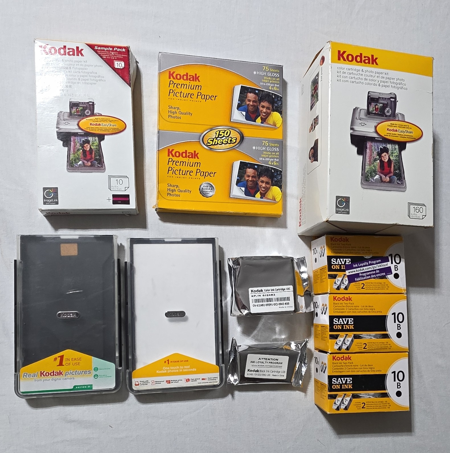 Kodak EasyShare 10B Black & 10C Tri-Color Ink Cartridges Lot w 4x6 Photo Paper