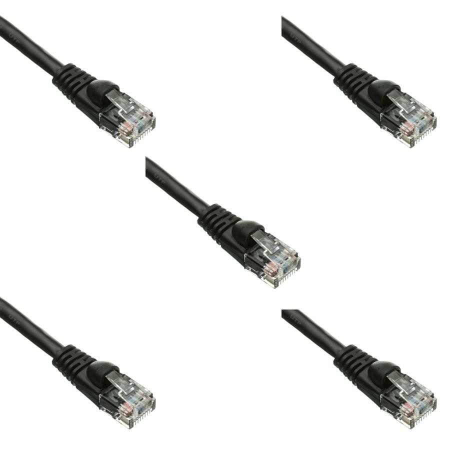 Pack of 5 Cables Snagless Shieled 14 Ft Cat5e Black Network Ethernet Patch Cable