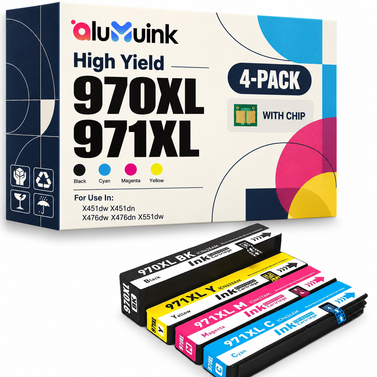970XL 971XL High Yield Ink Cartridge for OfficeJet Pro X576dw X451dn X551dw