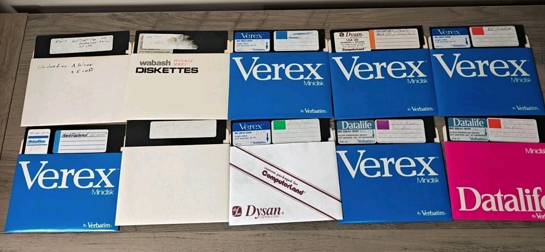 Floppy 5.25" Disk Diskettes Vintage 70s 80s Floppies Software In Case Lot of 10 